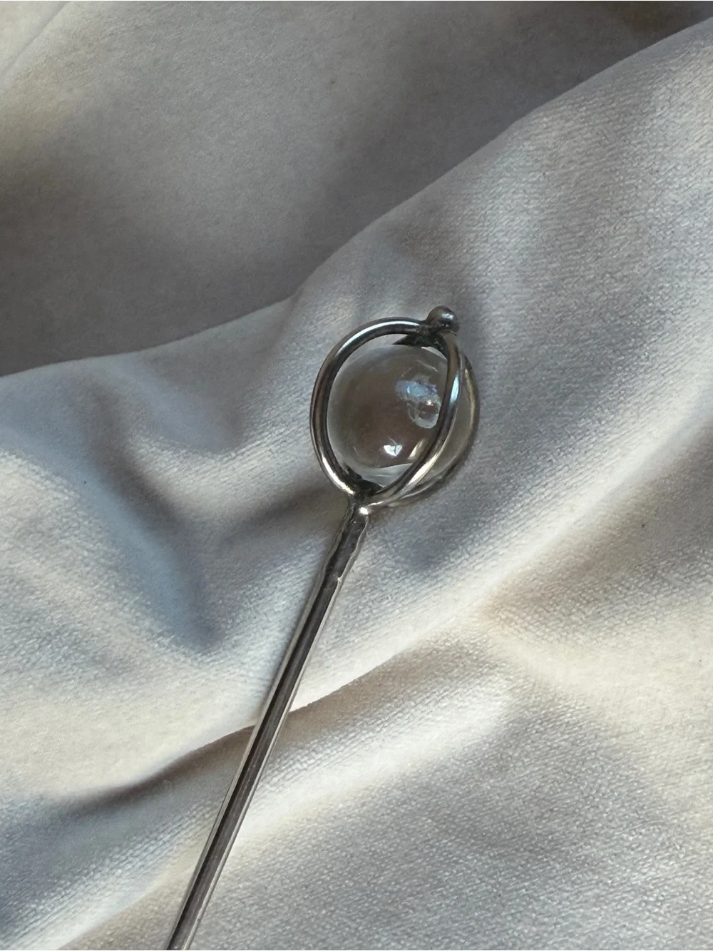 Silver Clear Crystal Sphere Hair Stick Pin
